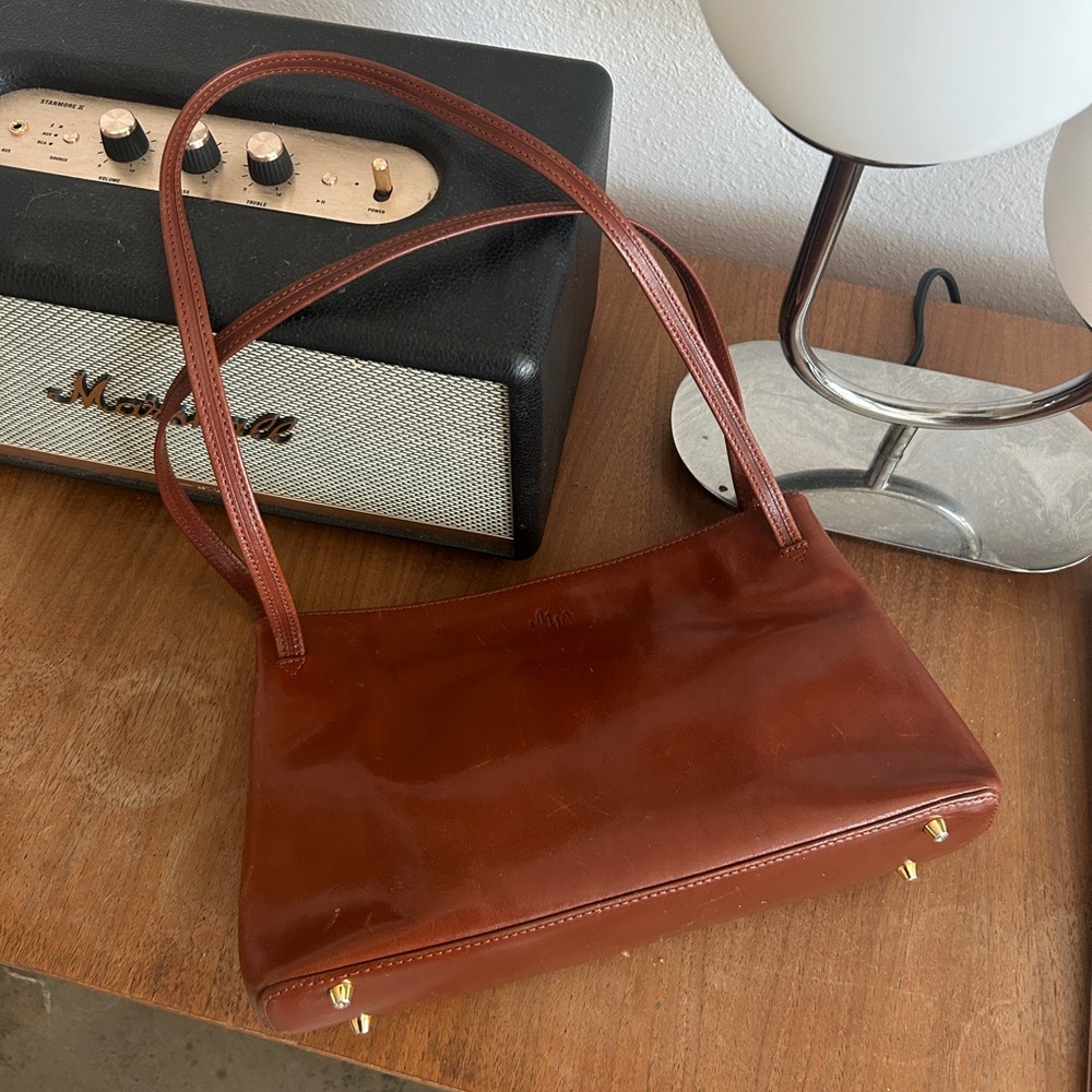 Vintage Monsac bag made of glossy, warm brown leather